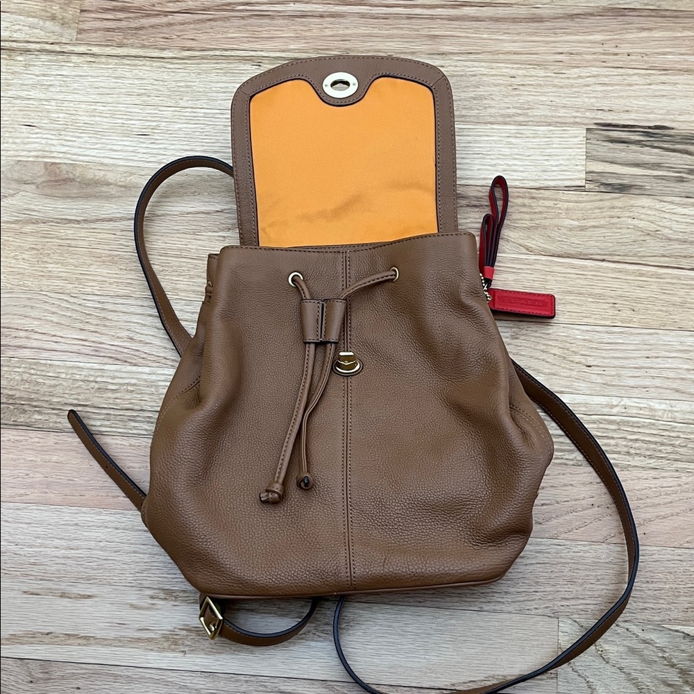 Coach Brown Leather Backpack with Red Accent - Picture 3 of 4